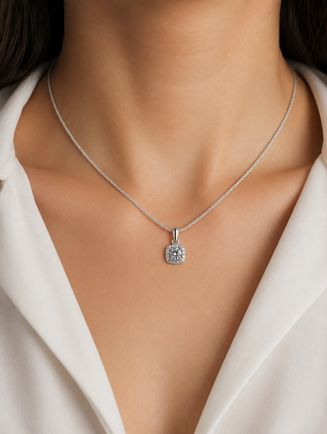 Collar Con Dije Piedra Blanca